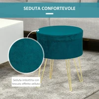 HOMCOM Pouf Contenitore 2 in 1 con Funzione Sgabello e Tavolino, in Legno e Tessuto Verde, Metallo con Finitura Oro, 36x36x45cm(m-5)