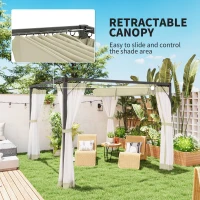 Outsunny 3 x 3m Aluminium Frame Pergola, with Retractable Roof - Khaki(m-4)