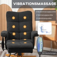 HOMCOM Massagesessel mit Liegefunktion und Fußhocker, 145°-Neigung, Polyester, 80 x 86 x 99 cm, Schwarz(m-4)