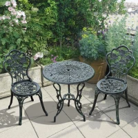 Outsunny Bistroset Gartenset für 2 Personen Balkonmöbel Set Gussaluminium Antik Grün(m-2)