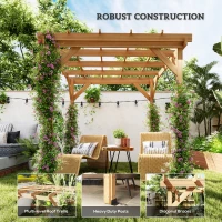 Outsunny 2 x 2m Wooden Pergola Kit, Decorative Garden Gazebo Shelter with Stable Structure for Climbing Vines, Flowers, Dark Brown(m-6)