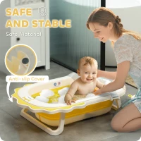 AIYAPLAY Foldable Baby Bath Tub Set with Bath Cushion, Wash Basin, Non-Slip Stand, Bottom, Yellow(m-6)