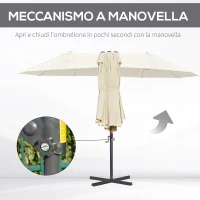 Outsunny Ombrellone Doppio in Acciaio e Poliestere Anti-UV Impermeabile Crema 440x270x250cm(m-6)