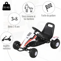 HOMCOM Go-Kart a Pedali Bianco per Bambini 3-6 Anni con Sedile Regolabile, Ruote in Plastica, Freno a Mano e Cambio(m-7)