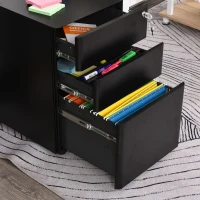 Vinsetto Rollcontainer mit 3 Schubladen mobiler Aktenschrank mit Rollen abschließbar Büroschrank mit Hängeregistratur Stiftfach, Bürocontainer für Büro, Homeoffice, 39 x 48 x 59 cm Schwarz(m-8)