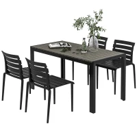 Outsunny Set da Giardino con Tavolo e 4 Sedie Impilabili in Acciaio e Doghe in Plastica, Nero(m-1)