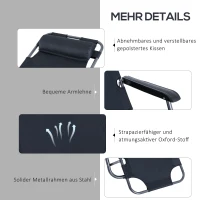 Outsunny Sonnenliege mit Kissen, Klappbare Strandliege mit 2-Fach verstellbare Rückenlehne Gartenliege, 2-in-1 Relaxliege, Metall + Oxfordstoff, Schwarz 135 x 60 x 89 cm(m-6)