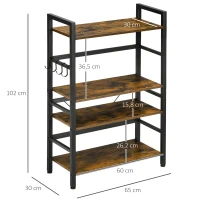 HOMCOM Küchenregal im Industriedesign; 4 Regale, 4 Haken, Standregal, Regal, Braun + Schwarz(m-3)