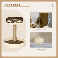 PawHut Tiragraffi per Gatti da 5kg max con Lettino e Pallina da Gioco, in Truciolato, Peluche e Corda di Juta, 41x41x44 cm(m-5)
