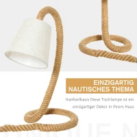 HOMCOM Tischlampe mit Hanfseilbasis und Lampenschirm aus Leinenoptik, E14 Lampensockel, Hanf, Polyester, Metall, 29,5 x 21 x 43,5 cm(m-6)