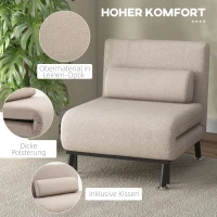 HOMCOM Klappsessel mit Bettfunktion, klappbarer Relaxsessel in Leinenoptik, Verstellbare Rückenlehne, 75 x 70 x 75 cm, Beige(m-5)