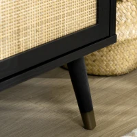 HOMCOM TV-Bank im Boho-Design, TV-Schrank, Rattanelemente, 1 Regalboden, 2 Schränke, Schwarz + Natur(m-9)