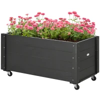 Outsunny Hochbeet, wetterfester Anstrich, 4 Räder, Naturholz, schwarz, 89 x 48 x 47 cm(m-12)