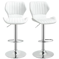 HOMCOM Juego de 2 Taburetes Altos de Cocina y Giratorio Taburetes Altos de Cuero Sintético con Respaldo y Estructura de Metal 47x51,5x92-114 cm Blanco(m-10)
