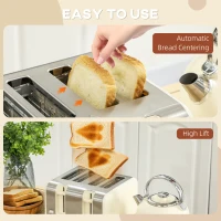 HOMCOM Polished Stainless Steel Kettle and Toaster Set - Cream(m-8)