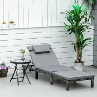 Outsunny Rattan Sun Lounger, 5-Level Adjustable Garden Lounger Recliner with Cushion and Headrest, Outdoor Reclining Sunbed, Steel Frame Garden Chair for Patio, Beach, Terrace, Dark Grey(m-2)