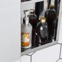 kleankin Armario de Baño con Espejo Mueble Auxiliar de Pared con Puerta Corredera y 3 Estantes 46x12x66 cm Plata(m-9)