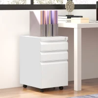Vinsetto 3-Drawer Filing Cabinet with Lock, Mobile Steel File Cabinet for A4, Legal and Letter Size, Under Desk Drawers with Pre-Assembled Body for Home Office, 37 x 43.5 x 60 cm, White(m-10)