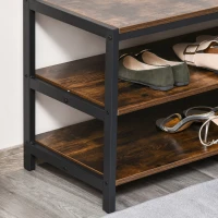 HOMCOM Perchero con Zapatero Perchero con 12 Ganchos Banco de 3 Estantes de Estilo Industrial 100x40x184 cm Marrón y Negro(m-9)