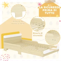 AIYAPLAY Letto per Bambini 3-10 Anni Basso con Sponde Laterali Alte, in Legno, 194.8x103x60.5 cm, Bianco e color Legno(m-5)