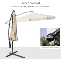 Outsunny Ombrellone da Giardino Ø2.7x2.7m a Braccio con Tettuccio Regolabile, Marrone Chiaro(m-4)