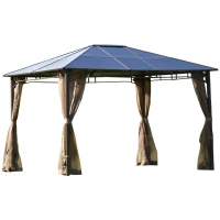 Outsunny Gazebo da Giardino con Zanzariera 3.6x3m Tetto Policarbonato Marrone(m-1)