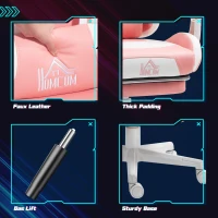 HOMCOM Cat Ear and Paw Reclining Office Chair, with Footrest - Pink/White(m-8)