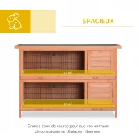 PawHut Clapier sur pieds cage à lapin double niveau plateaux excréments coulissants 4 portes verrouillables dim. 137L x 50l x 93H cm bois massif pin toit bitumé vert(m-4)