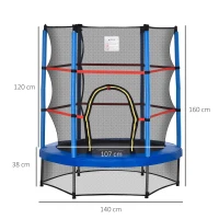 HOMCOM Tappeto Elastico per Bambini da 3 Anni con Rete di Protezione e Corde Bungee Ø140x160Acm, Blu(m-3)