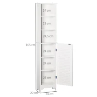 HOMCOM Armario Alto de Baño con Estantes Abiertos y Balda Interior Mueble Auxiliar de Almacenaje 34x20x165 cm Blanco(m-3)