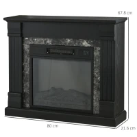 HOMCOM Camino Elettrico da Incasso a Terra con Timer, Fiamma e Temperatura Regolabile, 80x21.6x67.8 cm, Nero(m-3)