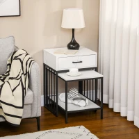 HOMCOM Juego de 2 Mesas de Centro Modernas con Encimera de Mármol Estante y Cajón para Salón 45x42x63,5 cm y 40x60x45 cm Blanco(m-8)