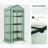 Outsunny Invernadero de Jardín Invernadero de Terraza con 4 Estantes de Alambre y Puerta Enrollable Invernadero para Macetas Plantas Flores Exterior 69x49x158 cm Verde(m-5)