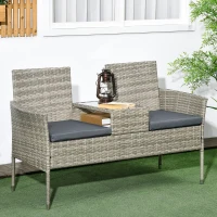 Outsunny Two-Seat Rattan Chair, with Middle Table - Light Grey(m-2)