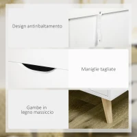 HOMCOM Cassettiera a 5 Cassetti per Camera da Letto con Maniglie Intagliate, 60x40x77.5cm, Bianco e Legno(m-6)