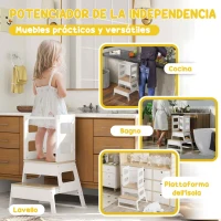 AIYAPLAY Torre de Aprendizaje para Niños de +3 Años con Pizarra y Barrera de Seguridad para Baño Cocina 55x52,5x87,5 cm Blanco(m-4)