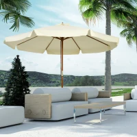Outsunny 3.3(m) Patio Umbrella, Garden Parasol, Outdoor Sun Shade Canopy with 8 Bamboo Ribs, Ruffles and Wood Pole, Beige(m-11)