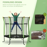 HOMCOM Kindertrampolin, mit Sicherheitsnetz, Randabdeckung, Stahlrahmen, bis 50 kg, 3-10 Jahre, grün, Ø163,5 x 163 cm(m-5)