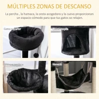PawHut Árbol Rascador para Gatos Grande 65x50x153 cm Torre para Gatos Centro de Actividades con Múltiples Plataforma Poste Hamaca Bolas de Juguete y Cueva Gris Oscuro(m-6)