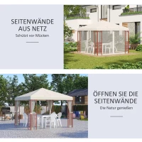 Outsunny Gartenpavillon, bis 15 Personen, Softtop, Fliegennetze, Stahlrahmen, beige, 296 x 296 x 260 cm(m-4)