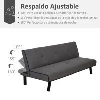 HOMCOM Sofá Cama de 3 Plazas Reclinable Sofá Cama Convertible Tapizado en Tela con Patas de Metal para Salón Carga 300 kg 170x76x72,5 cm Gris(m-4)