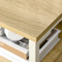 HOMCOM Mesa Auxiliar con 2 Cajones y Estantes de Almacenamiento Mesita de Noche con Marco de Metal 40x35x49 cm Natural(m-8)