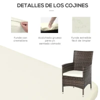 Outsunny Conjunto de Muebles para Jardín Juegos de Muebles de Ratán Incluye 1 Mesa y 2 Sillones con Cojines Estructura de Metal para Terraza Patio Marrón(m-7)