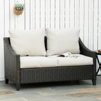 Outsunny Sofá de Ratán de 2 Plazas Sofá de Jardín Exterior con Cojines Acolchados Almohadas con Cremallera y Pies Ajustables para Terraza Balcón Patio 132x70x74 cm Marrón(m-2)