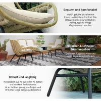 Outsunny Sitzgruppe, Outdoor Sitzgarnitur, Gartenmöbel Set mit Beistelltisch, Metall, Rattan, Beige, 118 x 69 x 73 cm(m-6)