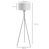 HOMCOM Lampadaire trépied design contemporain 40 W max. dim. 48L x 48l x 162H cm métal chromé polyester blanc(m-3)