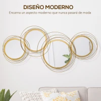 HOMCOM Decoración de Pared de Metal 3D de Espejos Redondos Adorno Metálico para Salón Dormitorio Comedor 107x56cm Dorado(m-4)
