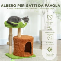 PawHut Albero Tiragraffi per Gatti con Casetta, Lettino e Pallina Giocattolo, in Legno e Peluche, 44x33x61 cm, Verde(m-4)