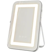 HOMCOM Espejo Tocador Giratorio 30x40 cm con 3 Modos de Iluminación Ajustables Interruptor Táctil Espejo de Aumento Blanco(m-10)