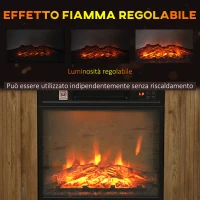 HOMCOM Caminetto Elettrico 1800W con Fiamma 3D, Timer e Telecomando, in Legno, Metallo e Vetro, 81.5x30x76.2 cm, Marrone(m-4)